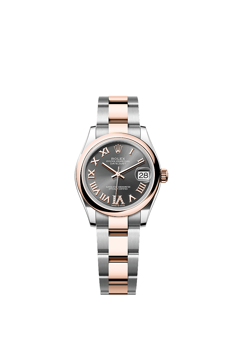 Datejust 31, Oyster, 31 mm, Oystersteel and Everose gold, Dial : Slate set with diamonds, Rolex