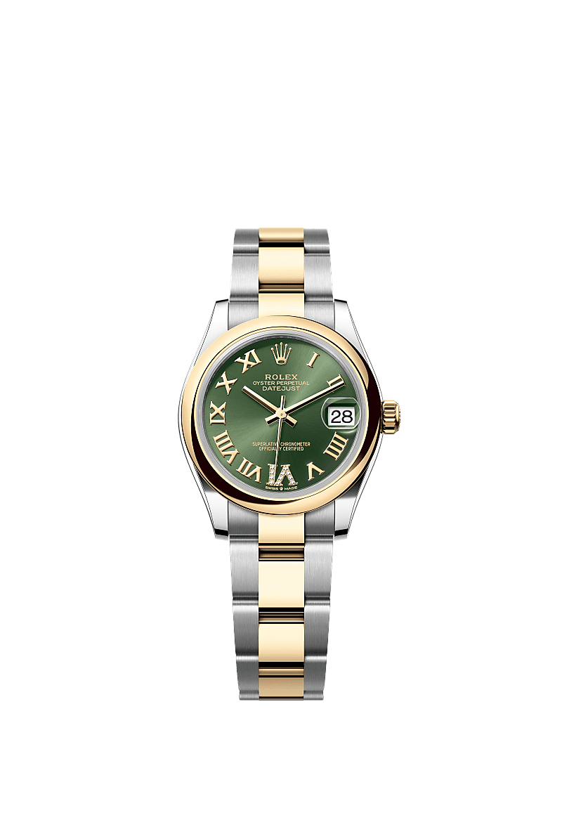 Datejust 31, Oyster, 31 mm, Oystersteel and yellow gold, Dial : Olive green set with diamonds, Rolex