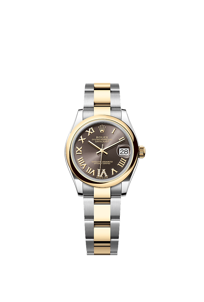 Datejust 31, Oyster, 31 mm, Oystersteel and yellow gold, Dial : Dark grey set with diamonds, Rolex