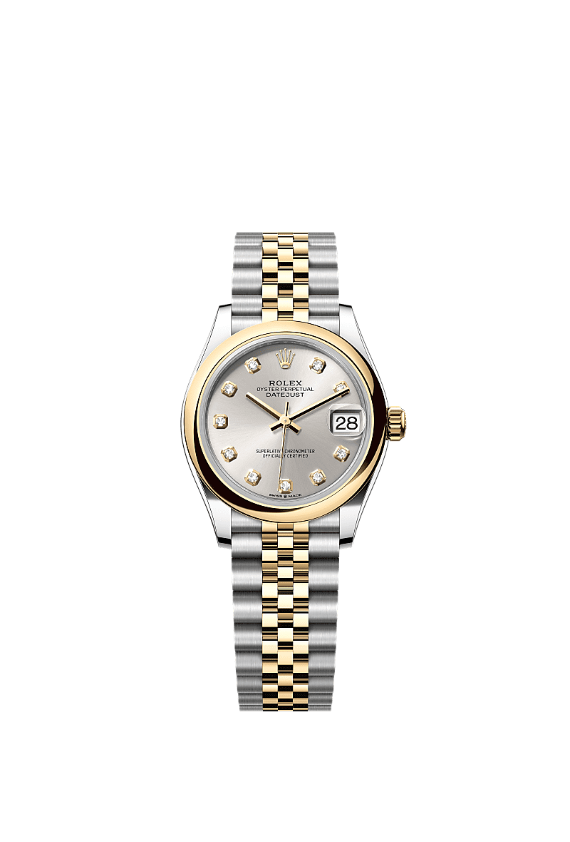 日志型 31, 蚝式，31毫米，黄金及蚝式钢, 表盘 : 银色，镶钻石, Rolex