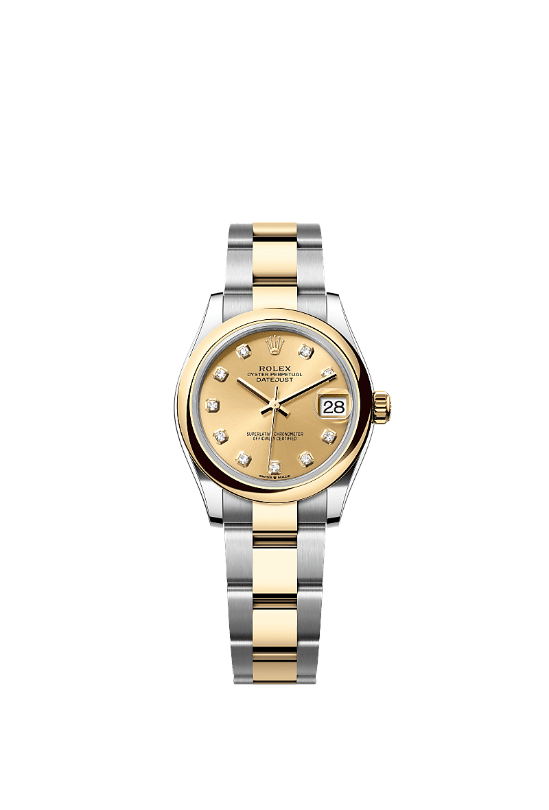 Datejust 31, Oyster, 31 mm, Oystersteel and yellow gold, Dial : Champagne-colour set with diamonds, Rolex