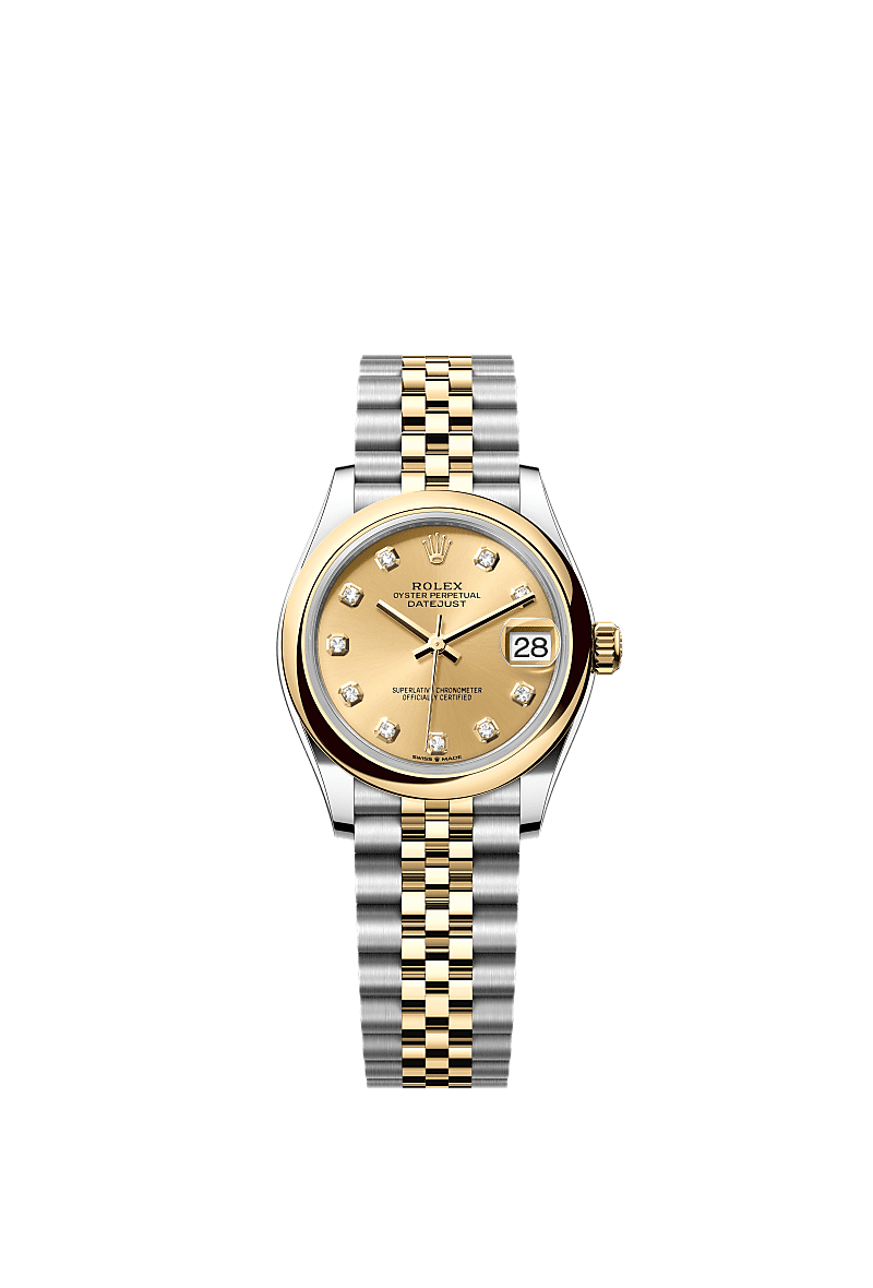 日志型 31, 蚝式，31毫米，黄金及蚝式钢, 表盘 : 香槟色，镶钻石, Rolex