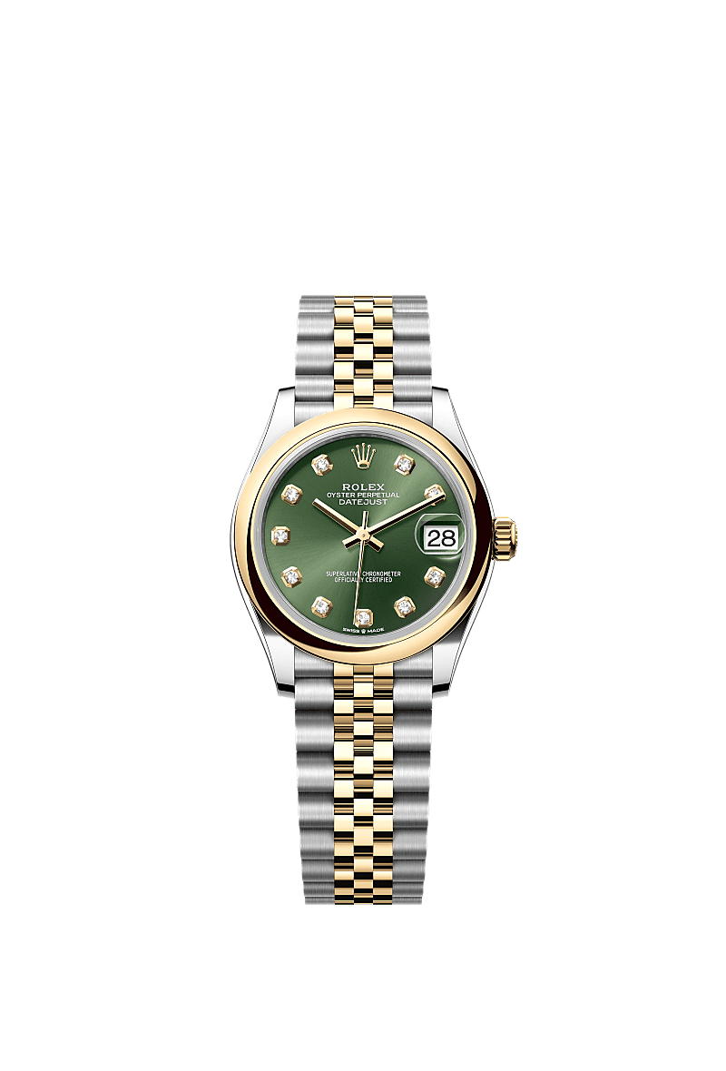 日志型 31, 蚝式，31毫米，黄金及蚝式钢, 表盘 : 橄榄绿色，镶钻石, Rolex
