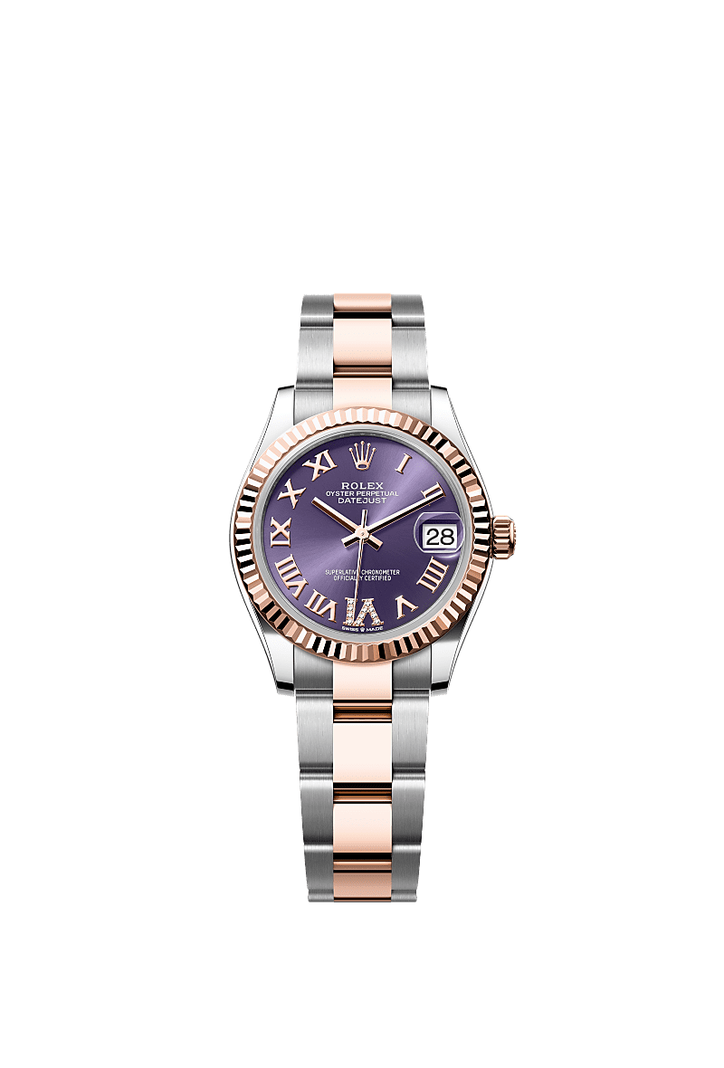 Datejust 31, Oyster, 31 mm, Oystersteel and Everose gold, Dial : Aubergine set with diamonds, Rolex