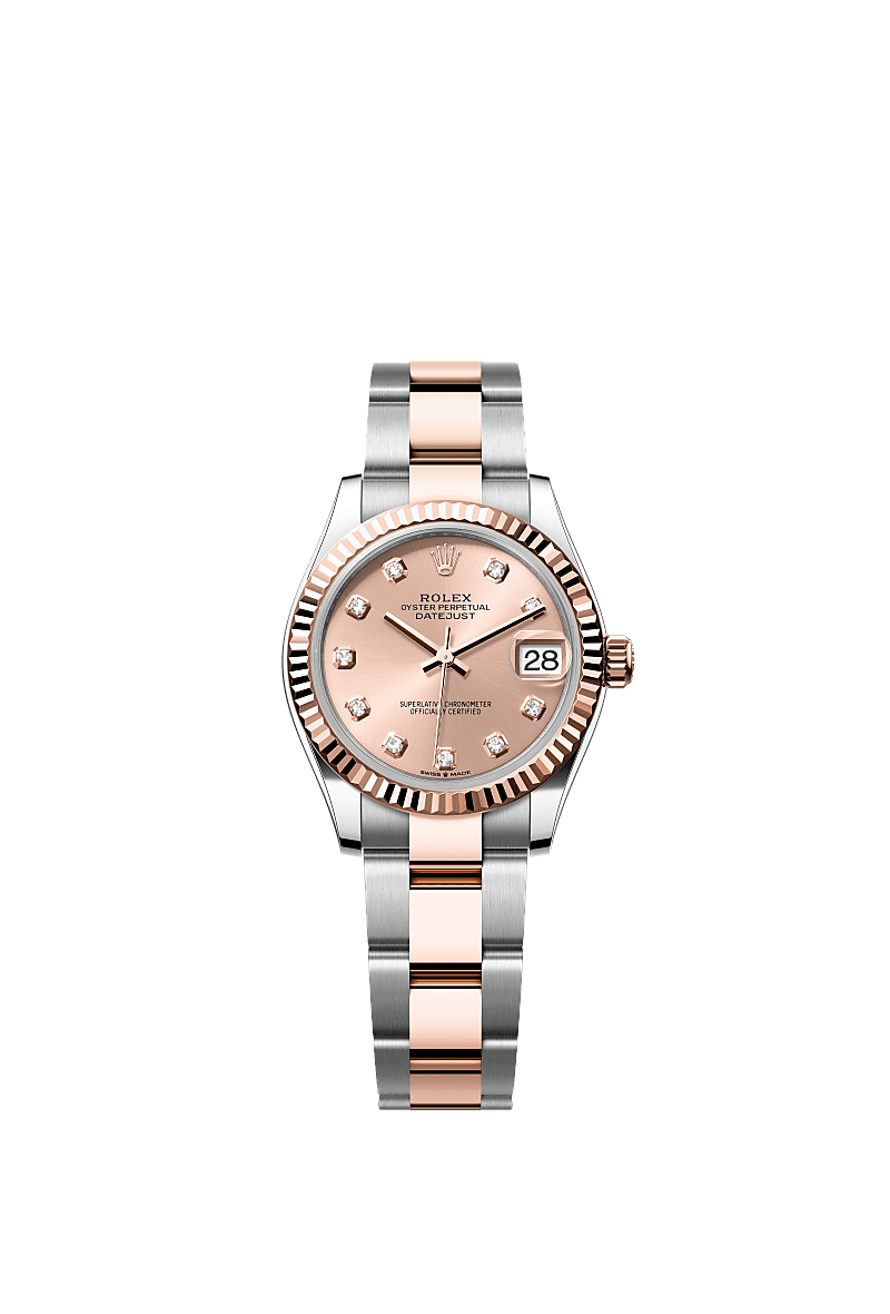 Datejust 31, Oyster, 31 mm, Oystersteel and Everose gold, Dial : Rosé-colour set with diamonds, Rolex