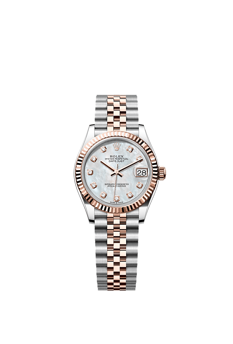 Datejust 31, Oyster, 31 mm, Oystersteel and Everose gold, Dial : White mother-of-pearl set with diamonds, Rolex