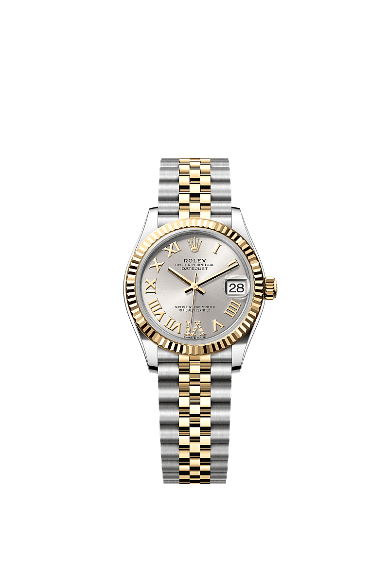 日志型 31, 蚝式，31毫米，黄金及蚝式钢, 表盘 : 银色，镶钻石, Rolex