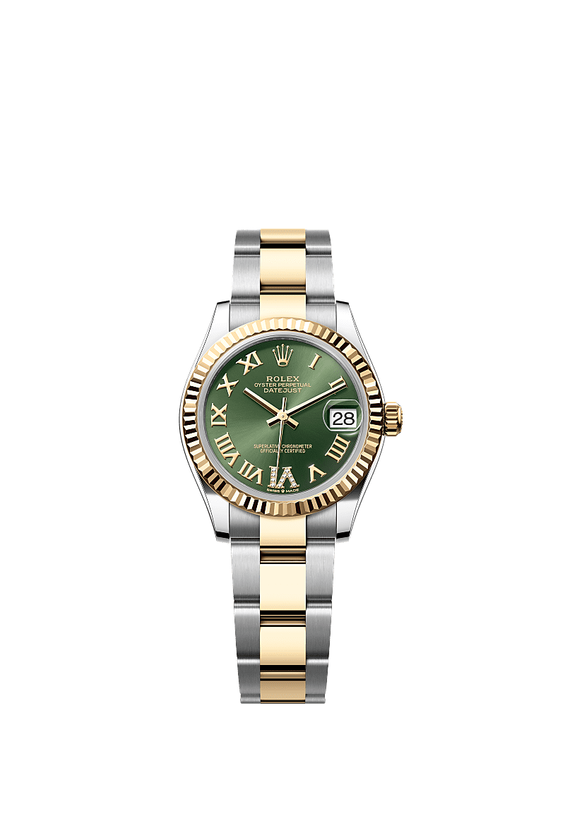 Datejust 31, Oyster, 31 mm, Oystersteel and yellow gold, Dial : Olive green set with diamonds, Rolex