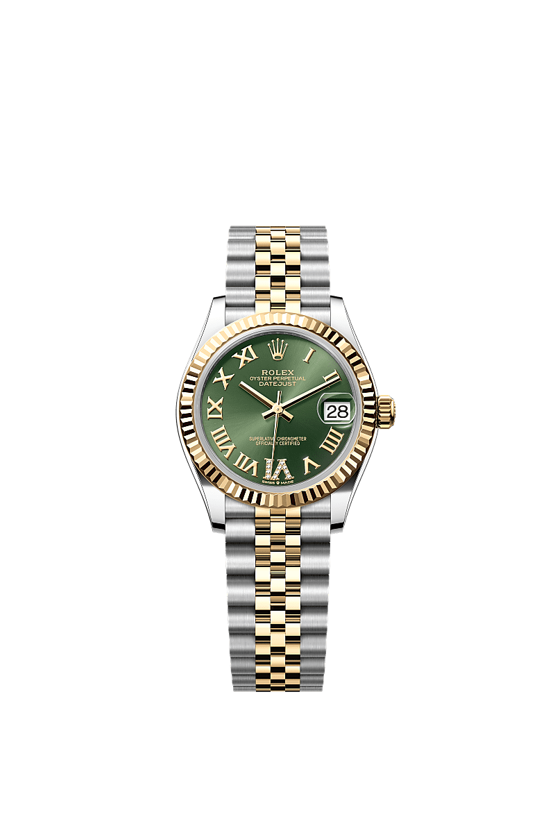 Datejust 31, Oyster, 31 mm, Oystersteel and yellow gold, Dial : Olive green set with diamonds, Rolex