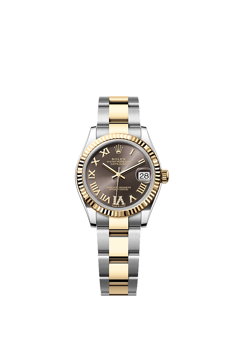 Datejust 31, Oyster, 31 mm, Oystersteel and yellow gold, Dial : Dark grey set with diamonds, Rolex