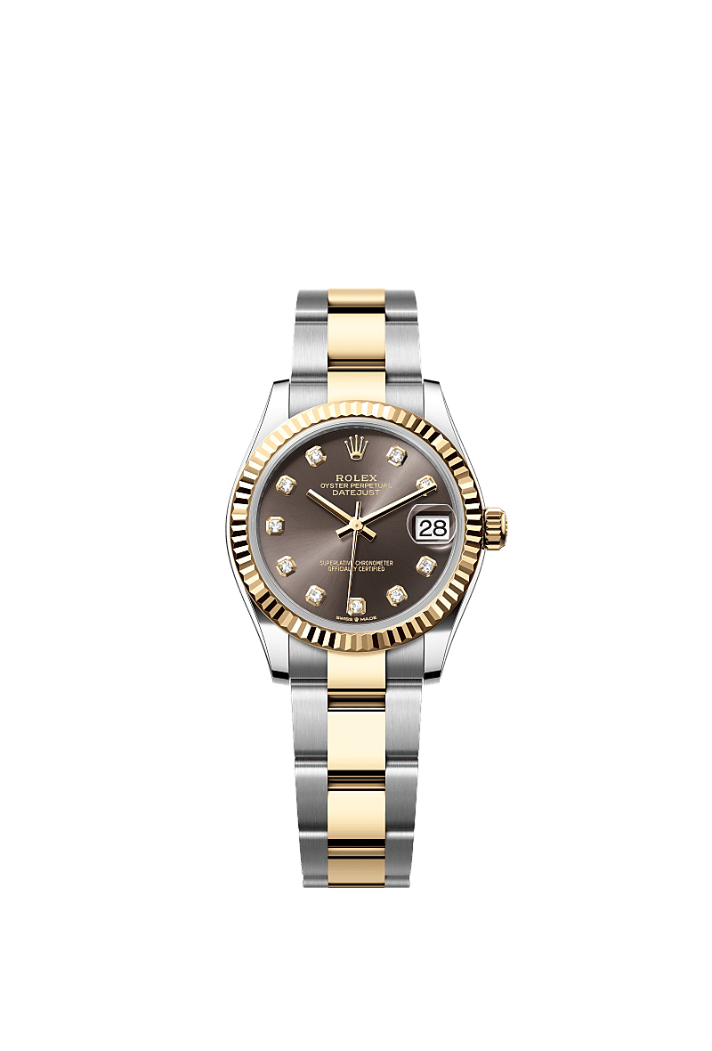 Datejust 31, Oyster, 31 mm, Oystersteel and yellow gold, Dial : Dark grey set with diamonds, Rolex