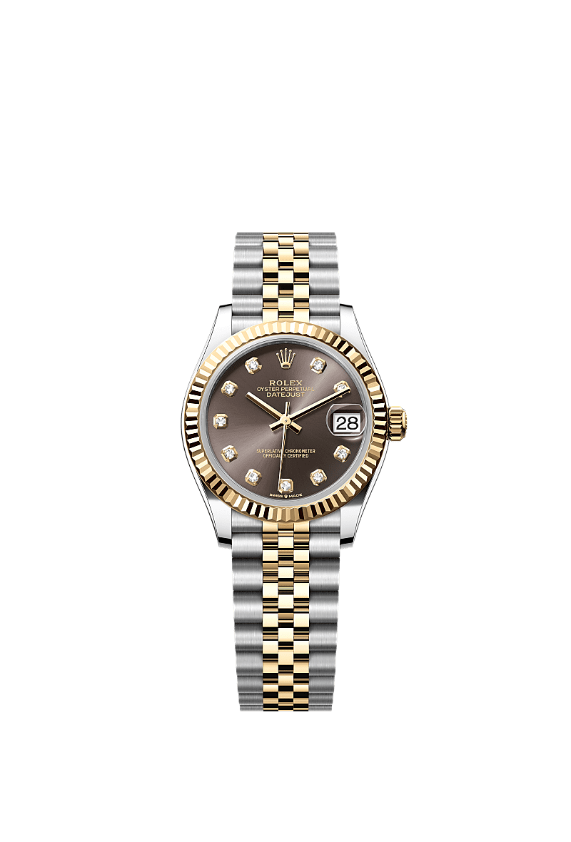 日志型 31, 蚝式，31毫米，黄金及蚝式钢, 表盘 : 深灰色，镶钻石, Rolex