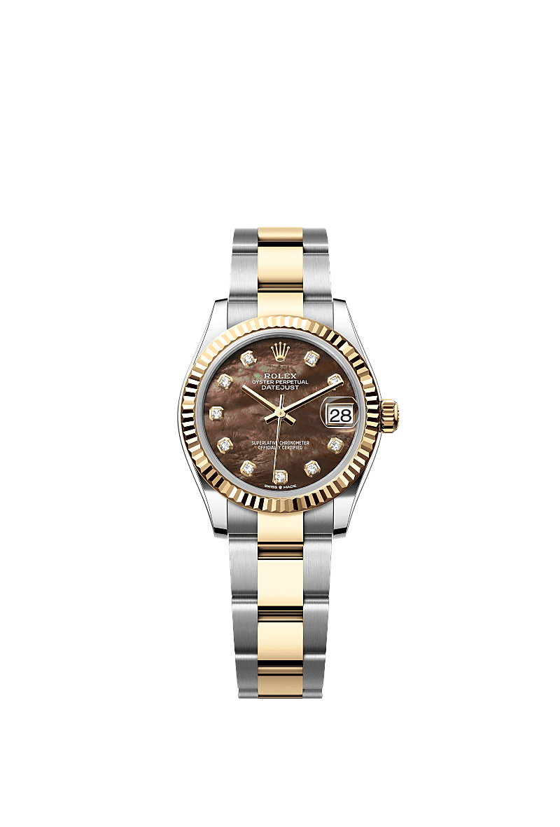 Datejust 31, Oyster, 31 mm, Oystersteel and yellow gold, Dial : Black mother-of-pearl set with diamonds, Rolex