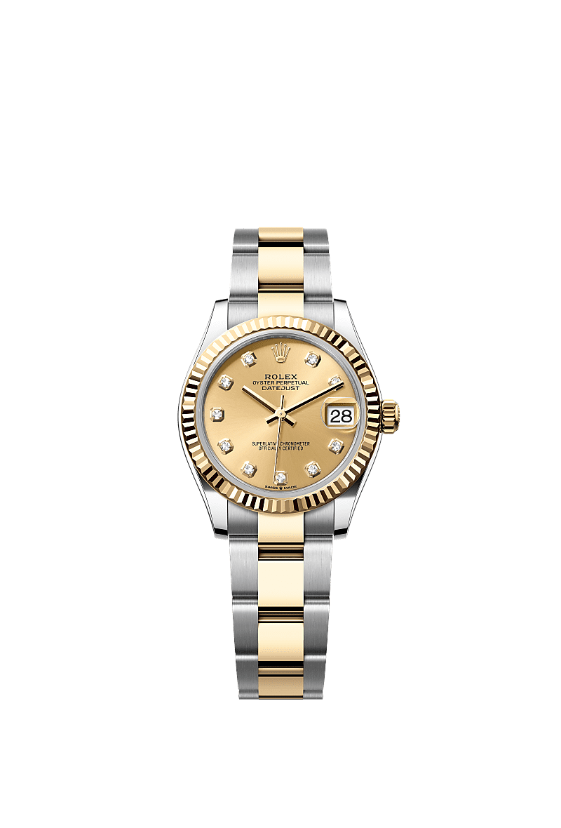 Datejust 31, Oyster, 31 mm, Oystersteel and yellow gold, Dial : Champagne-colour set with diamonds, Rolex