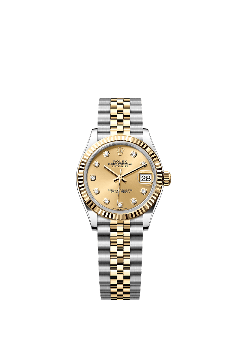 Datejust 31, Oyster, 31 mm, Oystersteel and yellow gold, Dial : Champagne-colour set with diamonds, Rolex