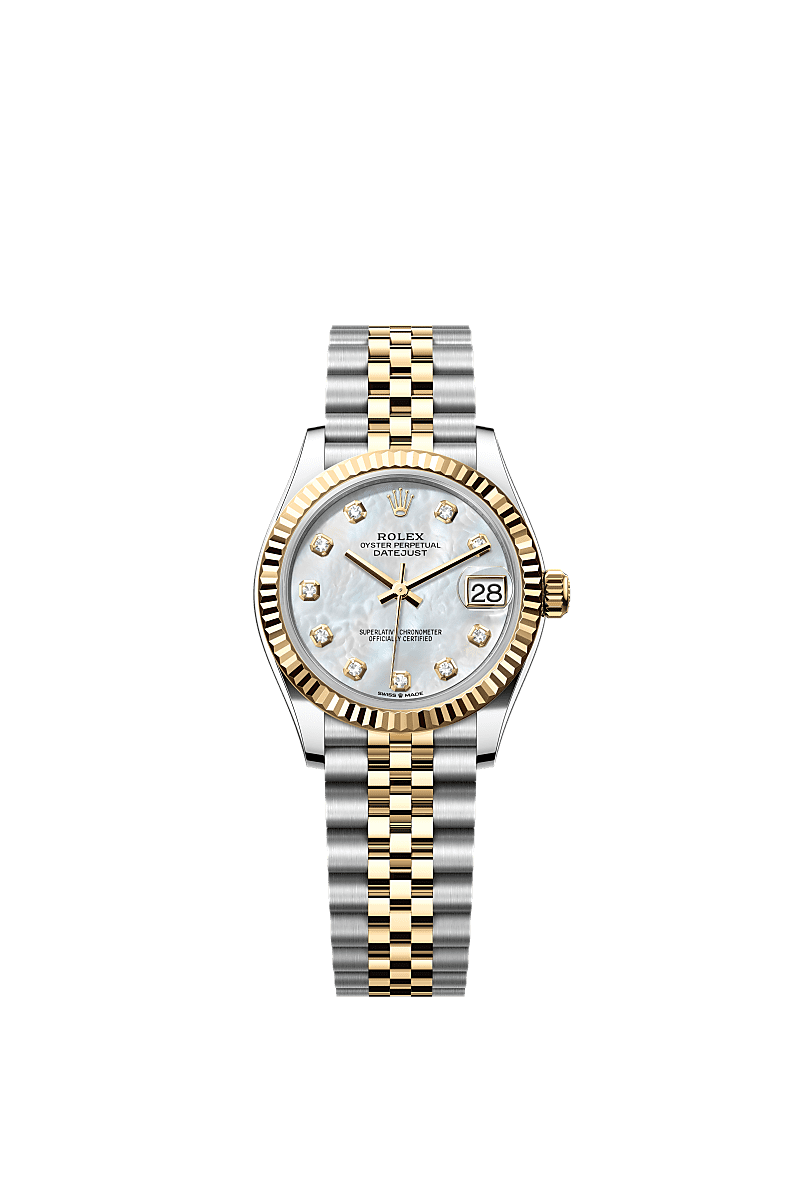 Datejust 31, Oyster, 31 mm, Oystersteel and yellow gold, Dial : White mother-of-pearl set with diamonds, Rolex