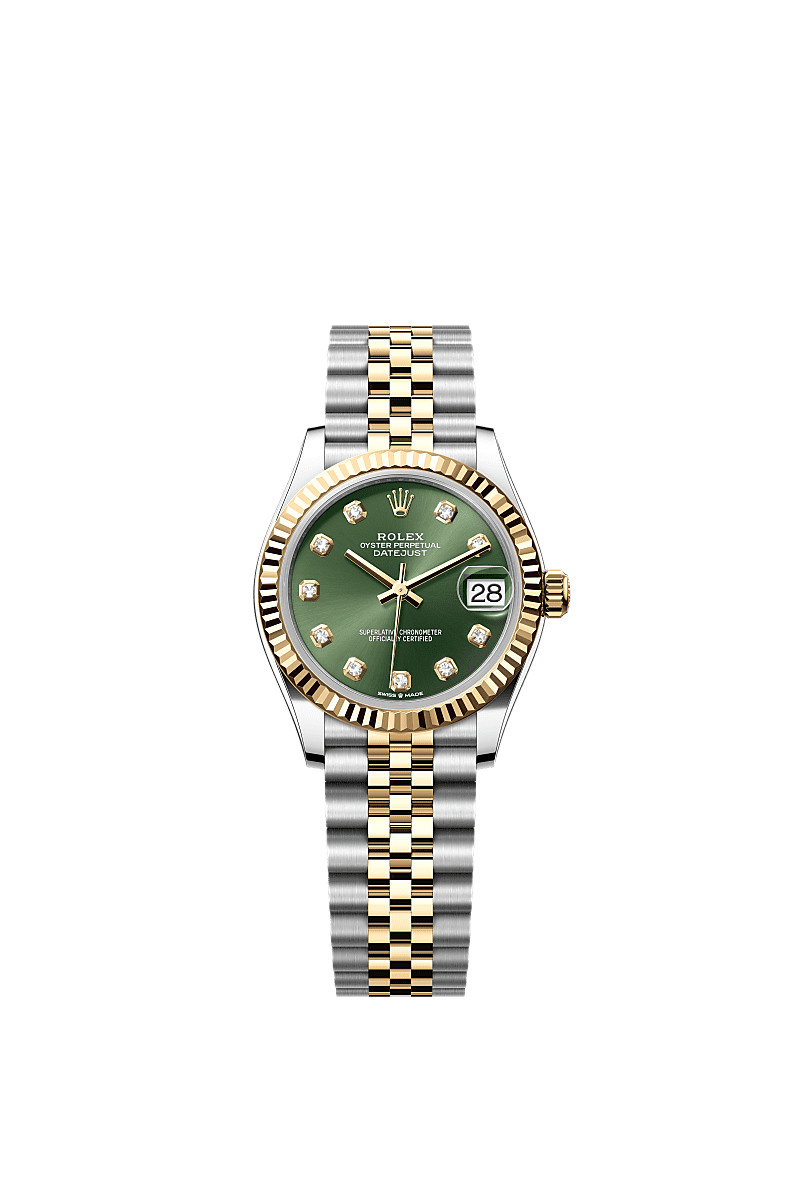 日志型 31, 蚝式,31毫米,黄金及蚝式钢, 表盘 : 橄榄绿色,镶钻石, Rolex