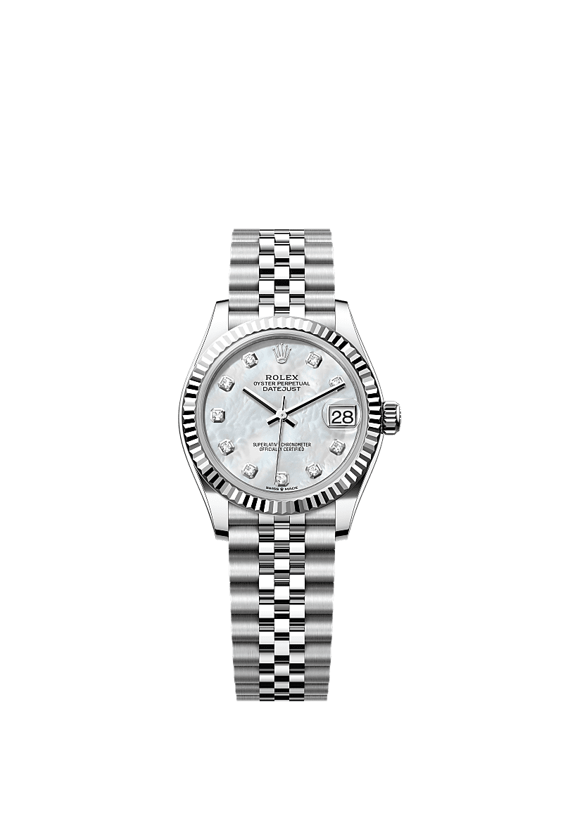 Datejust 31, Oyster, 31 mm, Oystersteel and white gold, Dial : White mother-of-pearl set with diamonds, Rolex