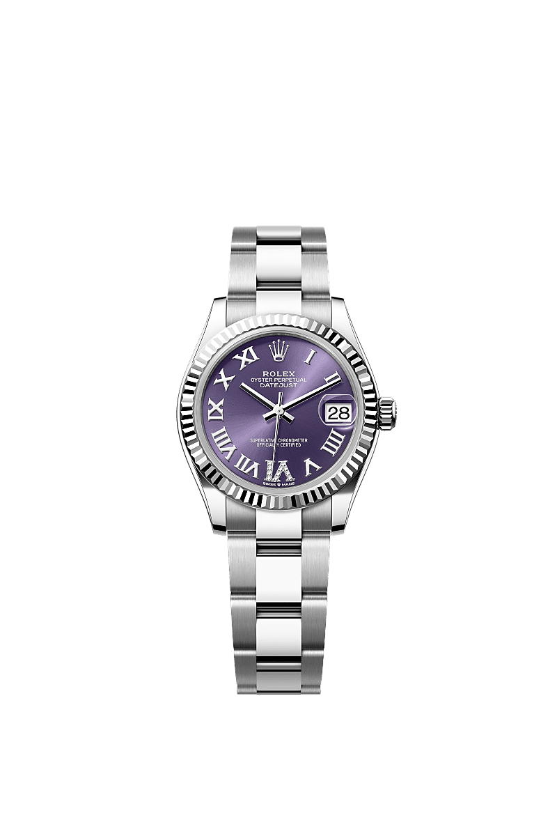 Datejust 31, Oyster, 31 mm, Oystersteel and white gold, Dial : Aubergine set with diamonds, Rolex