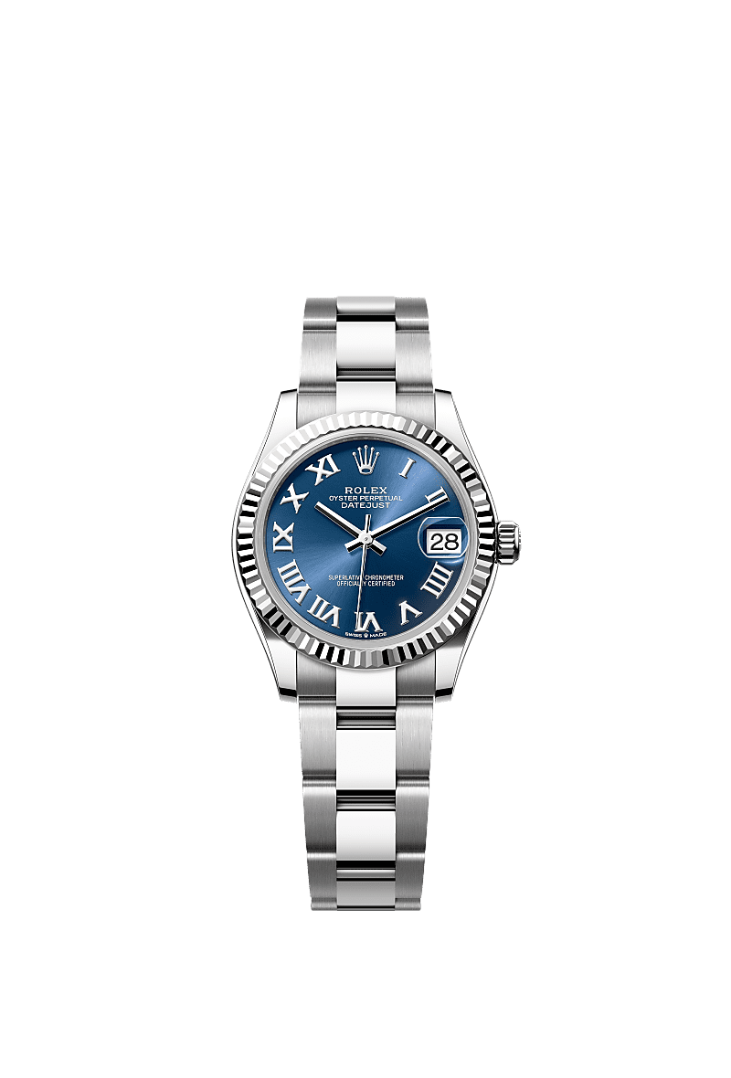 日志型 31, 蚝式，31毫米，白色黄金及蚝式钢, 表盘 : 亮蓝色, Rolex