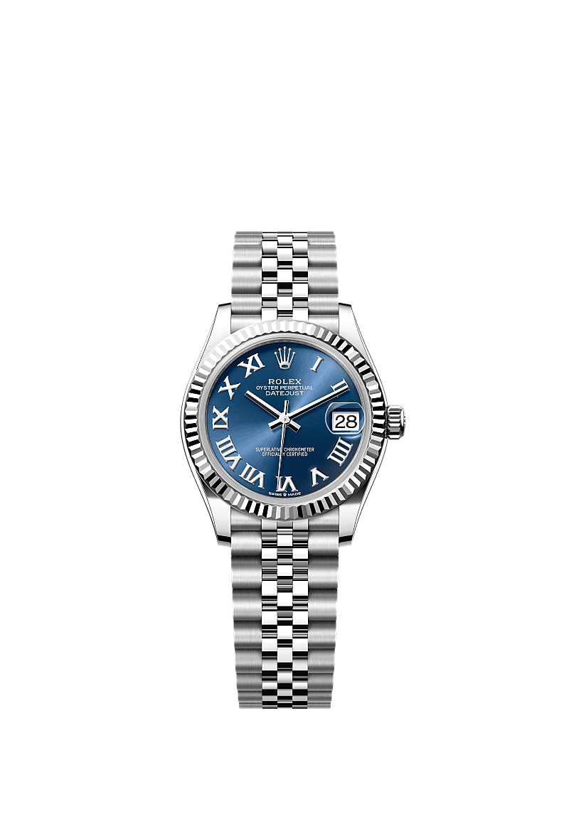 日志型 31, 蚝式，31毫米，白色黄金及蚝式钢, 表盘 : 亮蓝色, Rolex