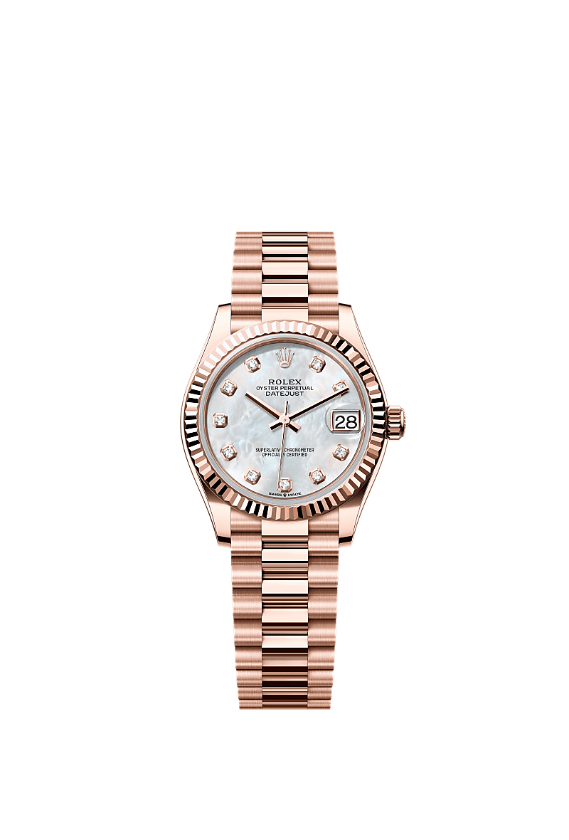 Datejust 31, Oyster, 31 mm, Everose gold, Dial : White mother-of-pearl set with diamonds, Rolex