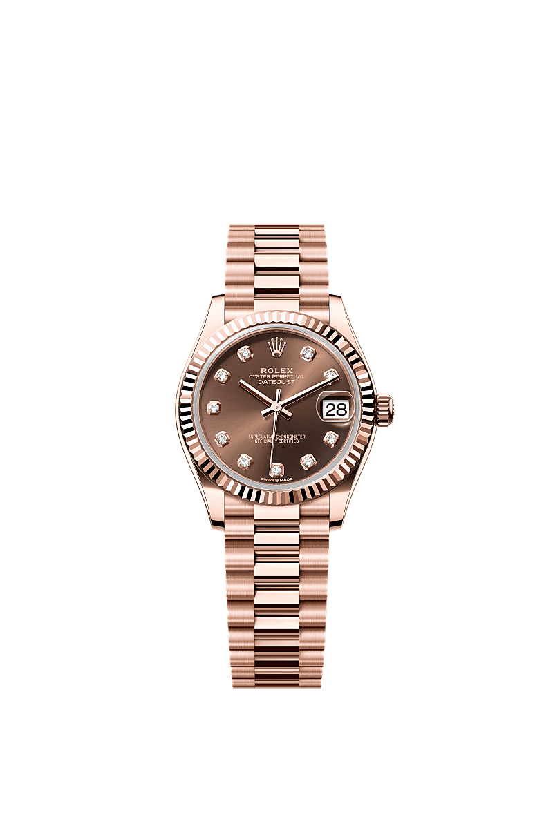 日志型 31, 蚝式，31毫米，永恒玫瑰金, 表盘 : 巧克力色，镶钻石, Rolex