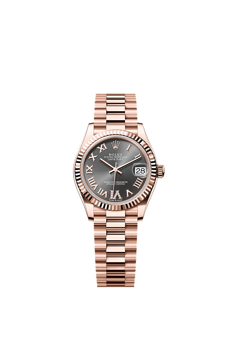 日志型 31, 蚝式，31毫米，永恒玫瑰金, 表盘 : 石板灰色，镶钻石, Rolex