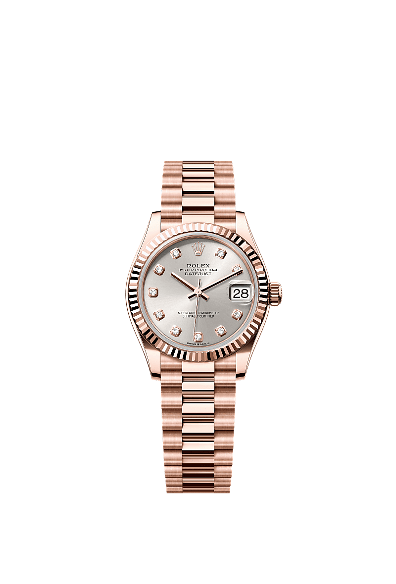 Datejust 31, Oyster, 31 mm, Everose gold, Dial : Silver set with diamonds, Rolex
