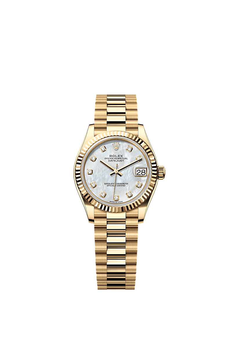 Datejust 31, Oyster, 31 mm, yellow gold, Dial : White mother-of-pearl set with diamonds, Rolex