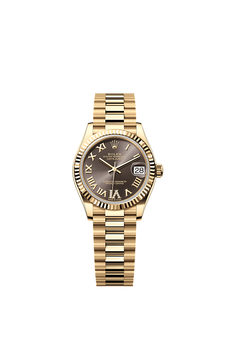 Datejust 31, Oyster, 31 mm, yellow gold, Dial : Dark grey set with diamonds, Rolex