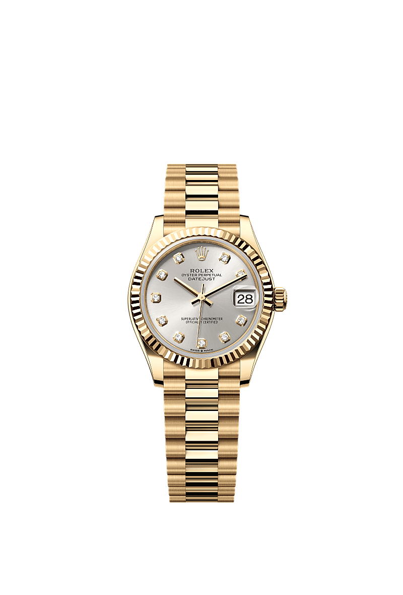 日志型 31, 蚝式,31毫米,黄金, 表盘 : 银色,镶钻石, Rolex