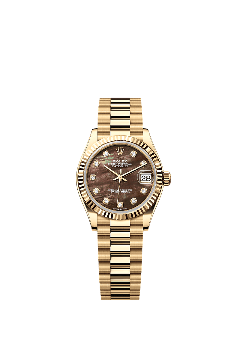 Datejust 31, Oyster, 31 mm, yellow gold, Dial : Black mother-of-pearl set with diamonds, Rolex