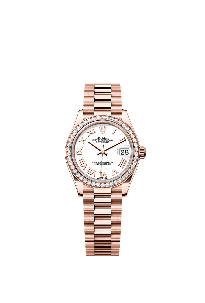 日志型 31, 蚝式，31毫米，钻石及永恒玫瑰金, 表盘 : 白色, Rolex