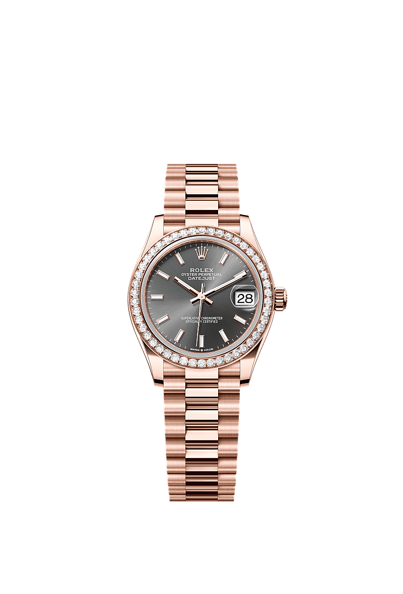 Datejust 31, Oyster, 31 mm, Everose gold and diamonds, Dial : Slate, Rolex