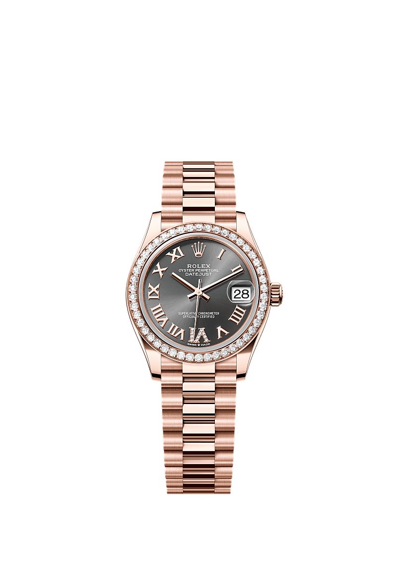 Datejust 31, Oyster, 31 mm, Everose gold and diamonds, Dial : Slate set with diamonds, Rolex