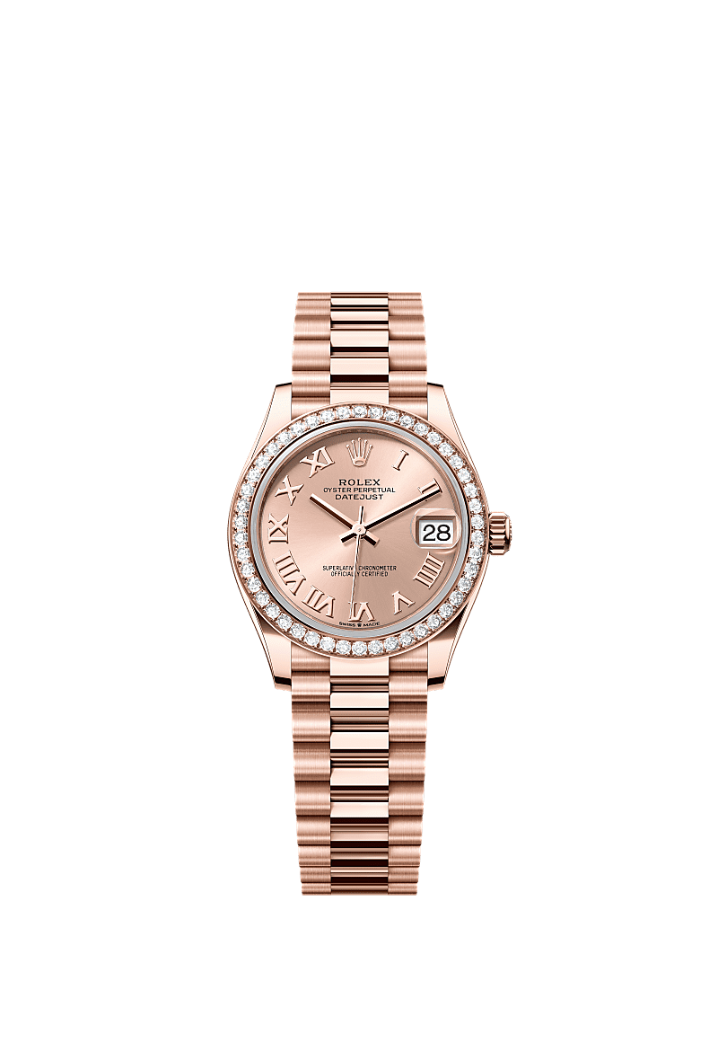 日志型 31, 蚝式,31毫米,钻石及永恒玫瑰金, 表盘 : 玫瑰金色, Rolex