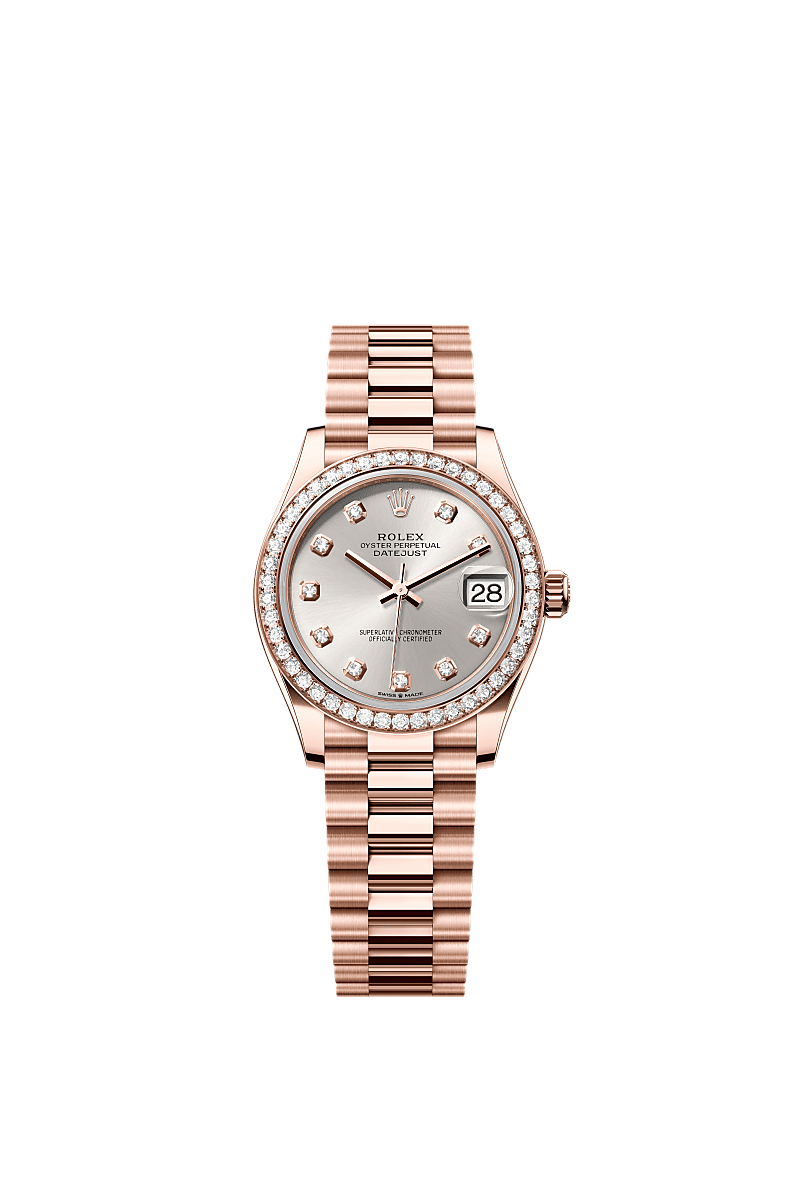日志型 31, 蚝式,31毫米,钻石及永恒玫瑰金, 表盘 : 银色,镶钻石, Rolex
