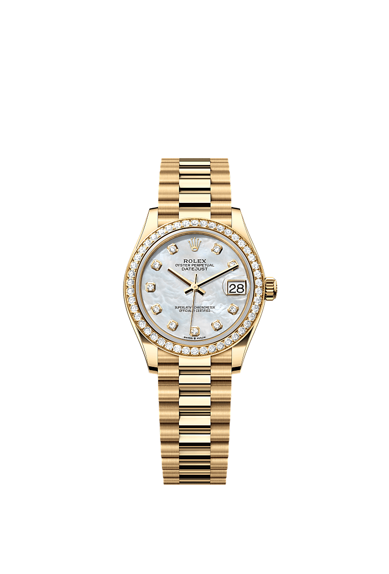 日志型 31, 蚝式,31毫米,钻石及黄金, 表盘 : 白色珍珠母,镶钻石, Rolex