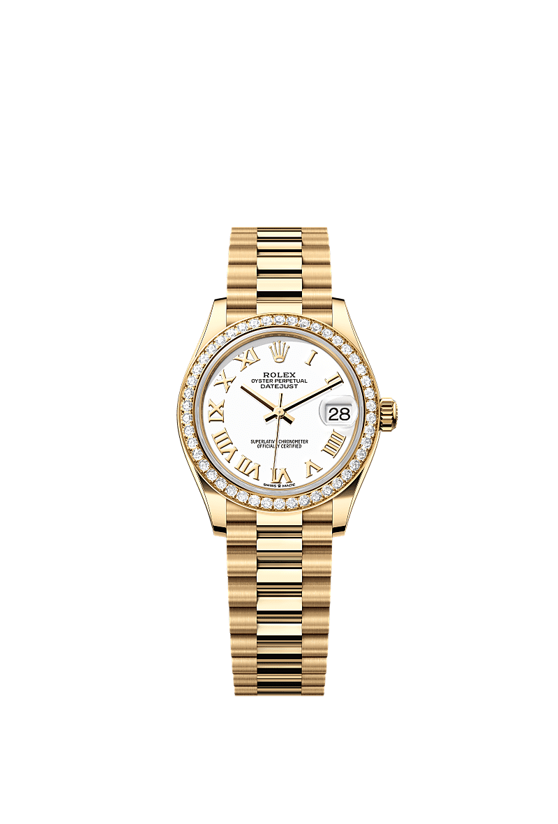 日志型 31, 蚝式，31毫米，钻石及黄金, 表盘 : 白色, Rolex