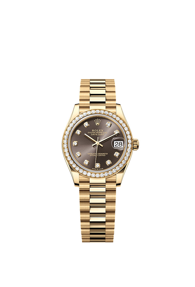 Datejust 31, Oyster, 31 mm, yellow gold and diamonds, Dial : Dark grey set with diamonds, Rolex