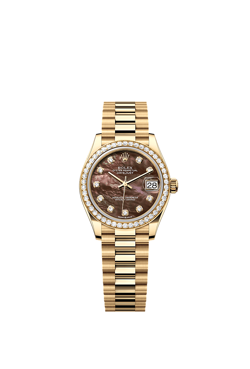 Datejust 31, Oyster, 31 mm, yellow gold and diamonds, Dial : Black mother-of-pearl set with diamonds, Rolex