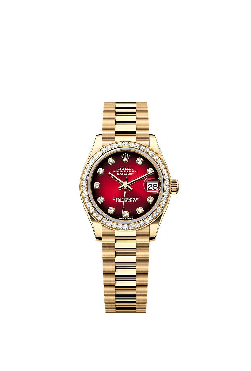 日志型 31, 蚝式，31毫米，钻石及黄金, 表盘 : 渐变红色，镶钻石, Rolex