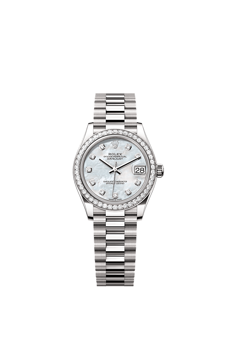 Datejust 31, Oyster, 31 mm, white gold and diamonds, Dial : White mother-of-pearl set with diamonds, Rolex