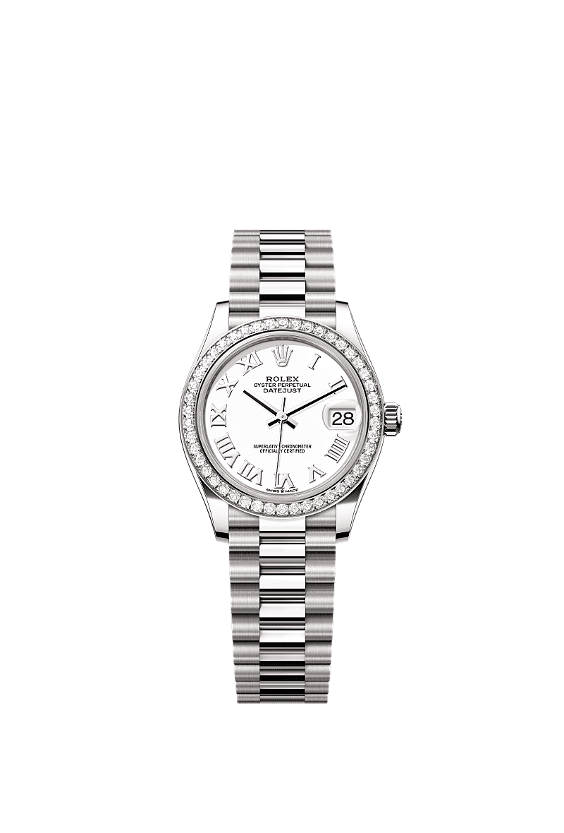 Datejust 31, Oyster, 31 mm, white gold and diamonds, Dial : White, Rolex