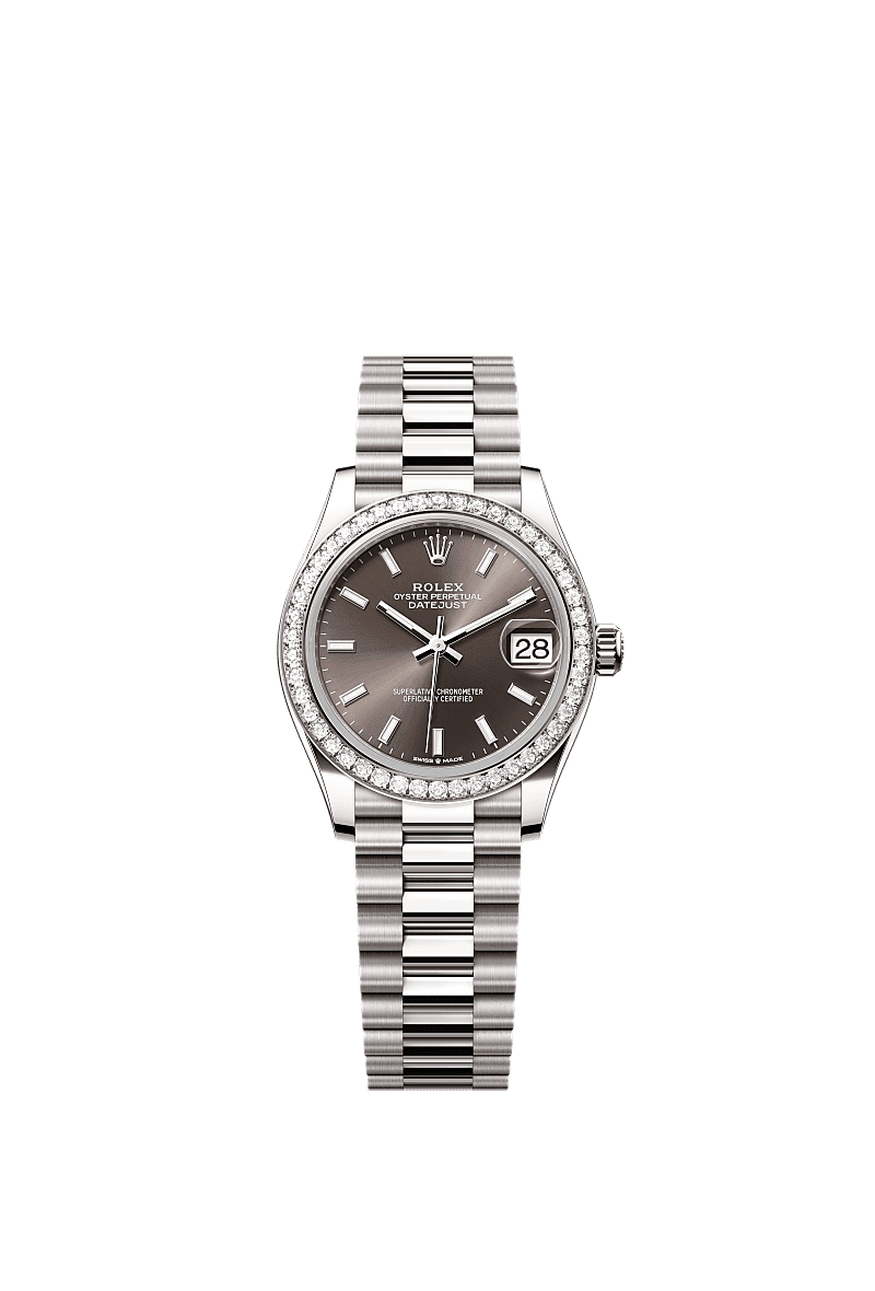 Datejust 31, Oyster, 31 mm, white gold and diamonds, Dial : Dark grey, Rolex