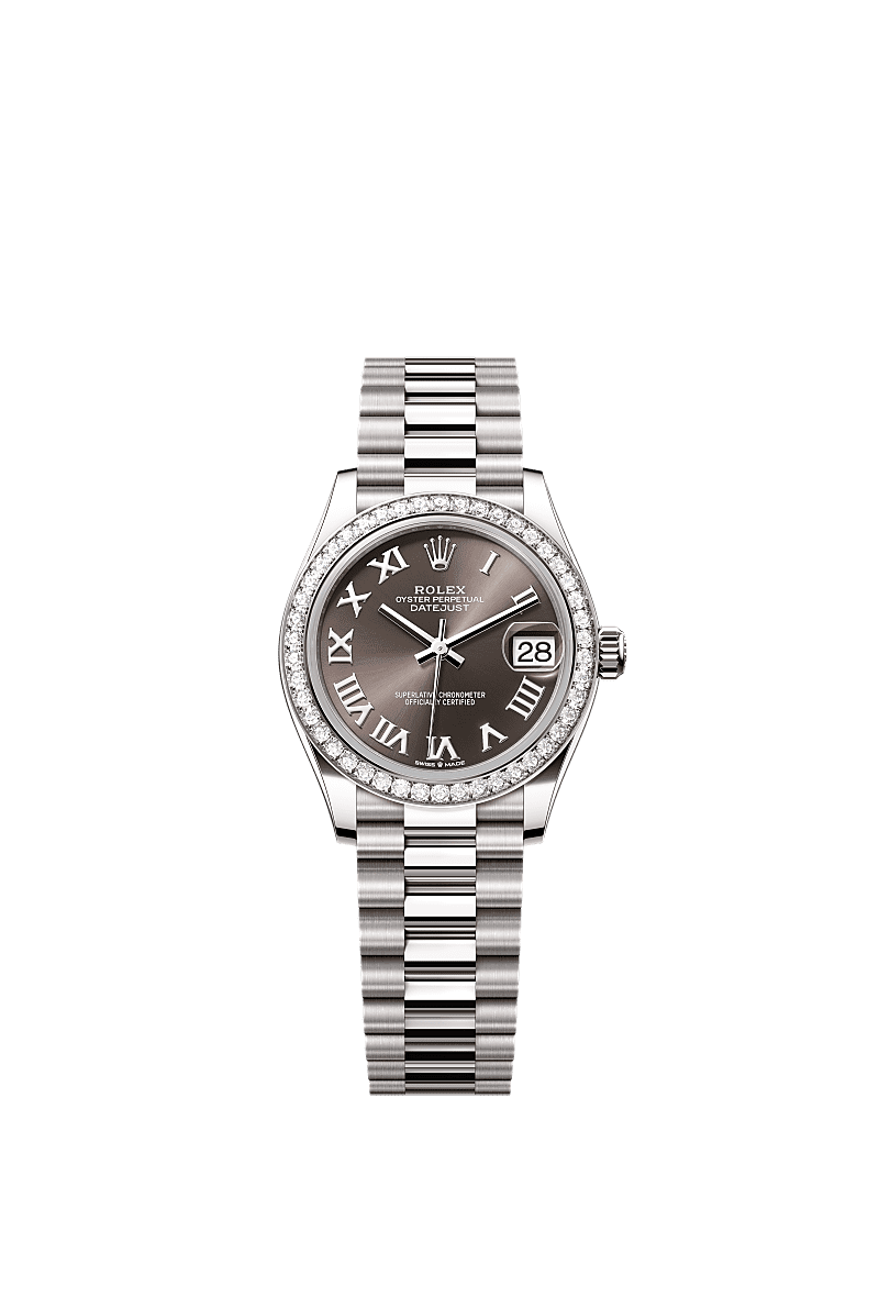 日志型 31, 蚝式,31毫米,钻石及白色黄金, 表盘 : 深灰色, Rolex