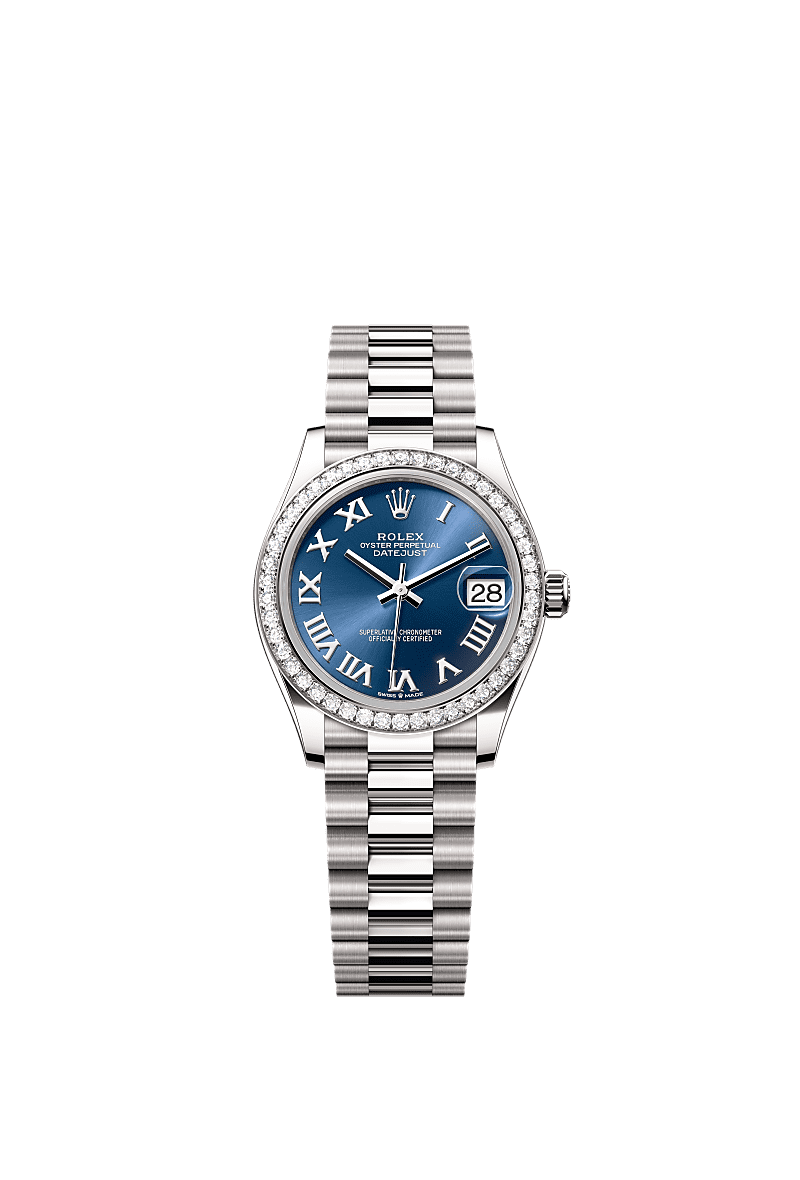Datejust 31, Oyster, 31 mm, white gold and diamonds, Dial : Bright blue, Rolex