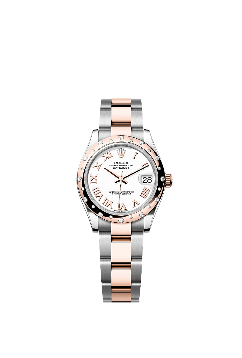 Datejust 31, Oyster, 31 mm, Oystersteel, Everose gold and diamonds, Dial : White, Rolex