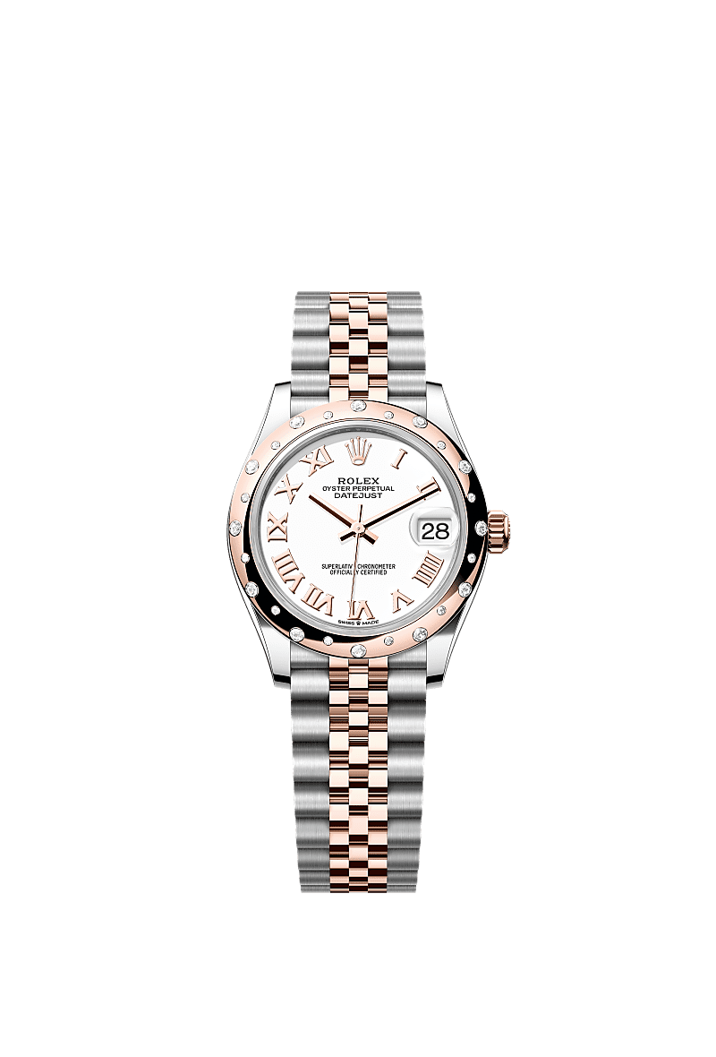 日志型 31, 蚝式,31毫米,钻石、永恒玫瑰金及蚝式钢, 表盘 : 白色, Rolex